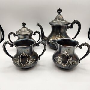 Richfield Plate Co Tea Set Teapot Sugar Creamer Waste Bowl Quadruple Plated 2293
